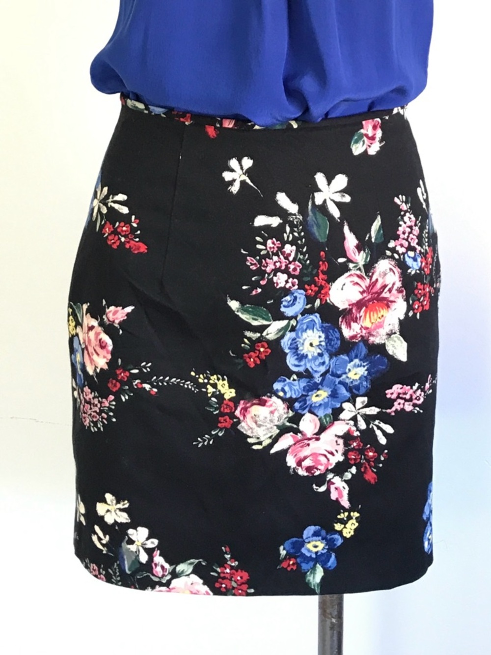 Vintage Jessica McClintock for Gunne Sax Black Floral Print Mini Skirt